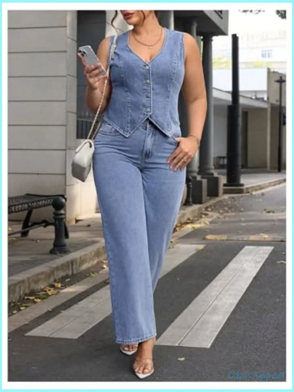 Plus Size Sleeveless Denim Vest Jacket Button Front V Neck Waistcoat